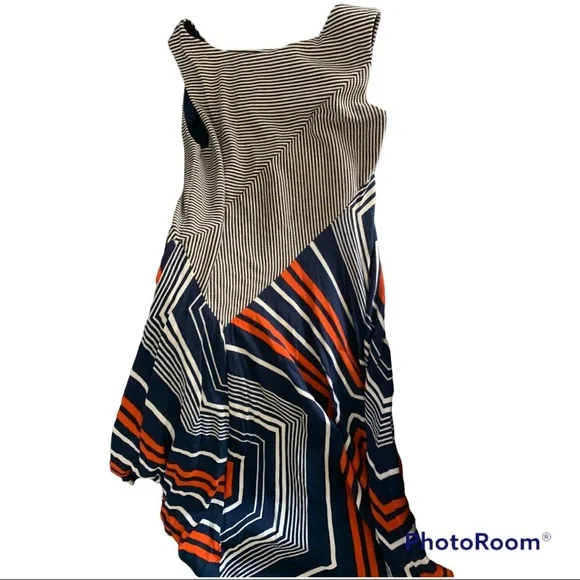 Maeve Anthropologie X-Small Blue Striped Cameron Asymmetrical Hem Dress - Picture 4 of 5